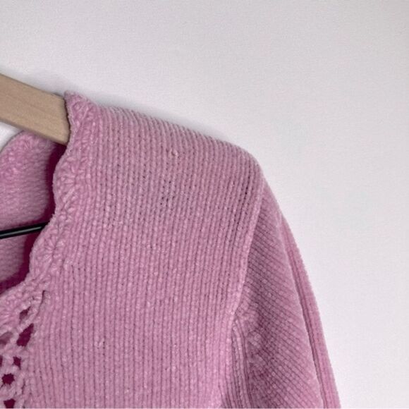 Y2K White Stag Chenille Sweater Small 4/6 Pink Purple Light Orchid Oversized - Picture 8 of 10